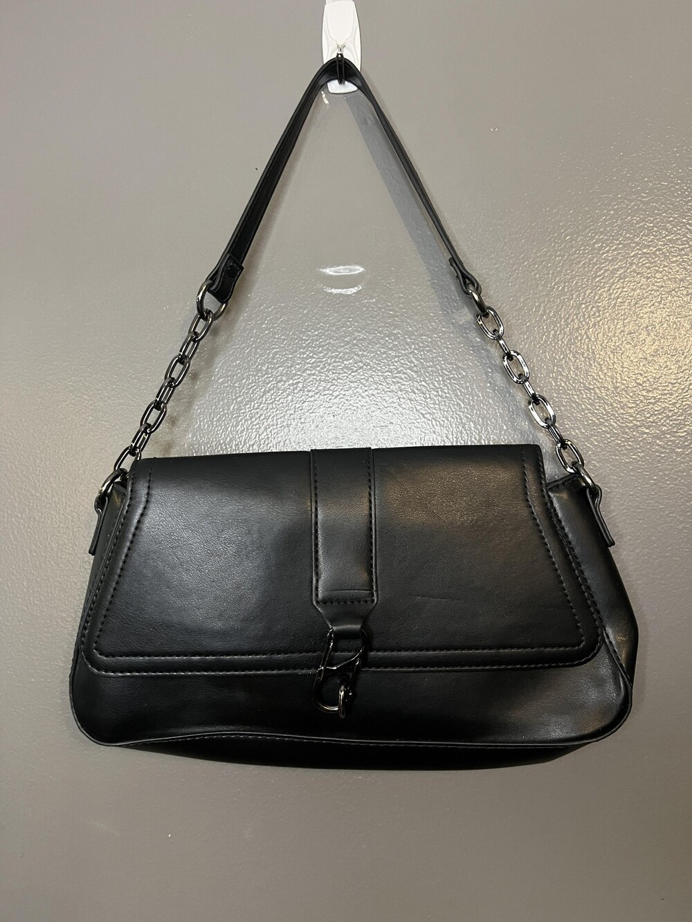 Forever 21 Shoulder Bag Womens Small Black Faux Leather Chain Strap Purse